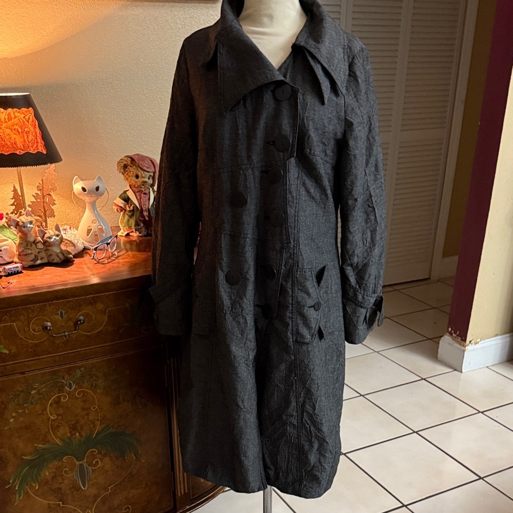 Lauren Vidal Dark Gray Textured Trench Coat